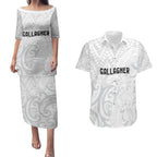 New Zealand Rangatira Custom Couples Matching Puletasi and Hawaiian Shirt All White Niho Taniwha Maori Tribal