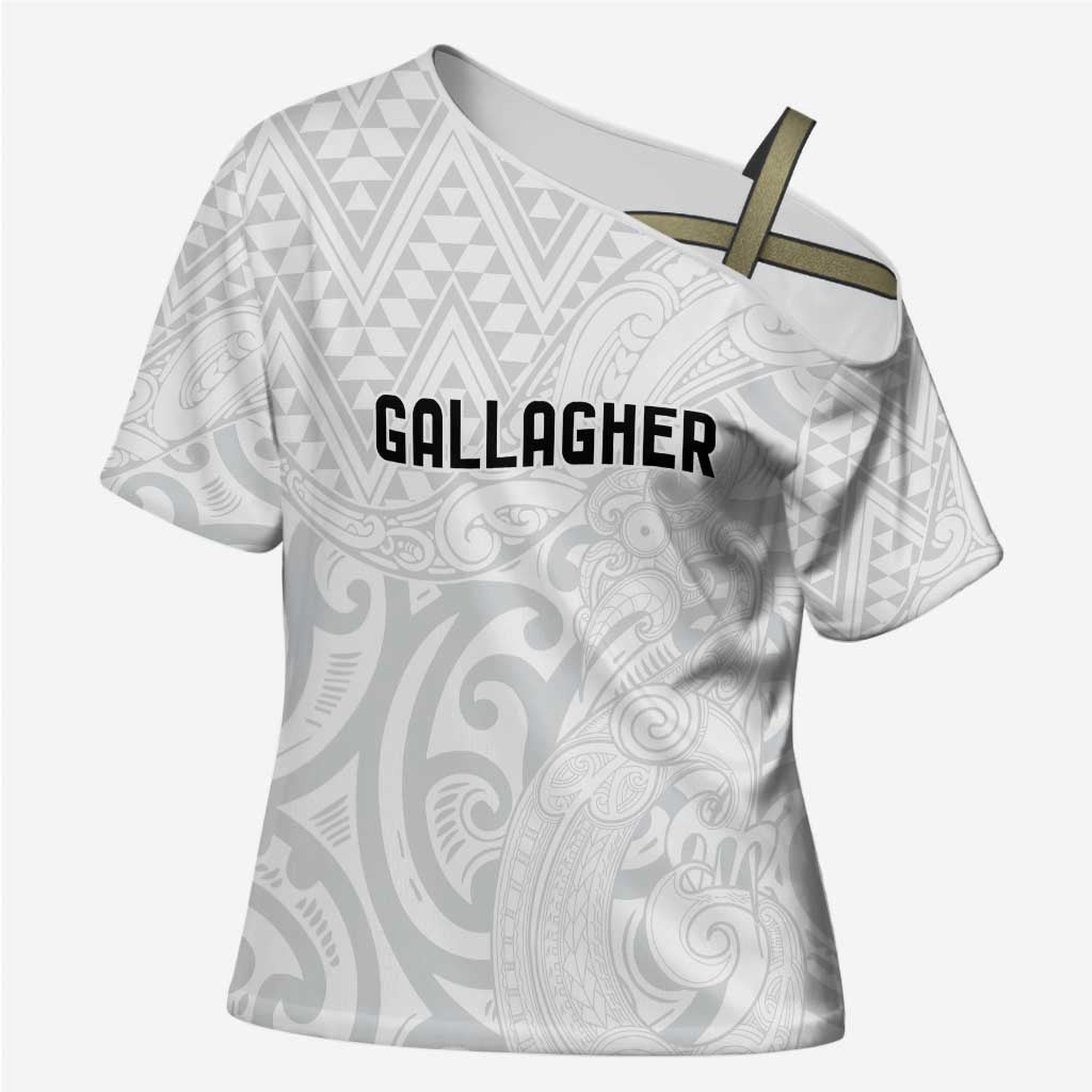 New Zealand Rangatira Custom Cross Shoulder Shirt All White Niho Taniwha Maori Tribal - Aussie Hoodie