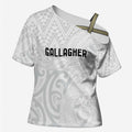 New Zealand Rangatira Custom Cross Shoulder Shirt All White Niho Taniwha Maori Tribal - Aussie Hoodie