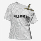 New Zealand Rangatira Custom Cross Shoulder Shirt All White Niho Taniwha Maori Tribal - Aussie Hoodie