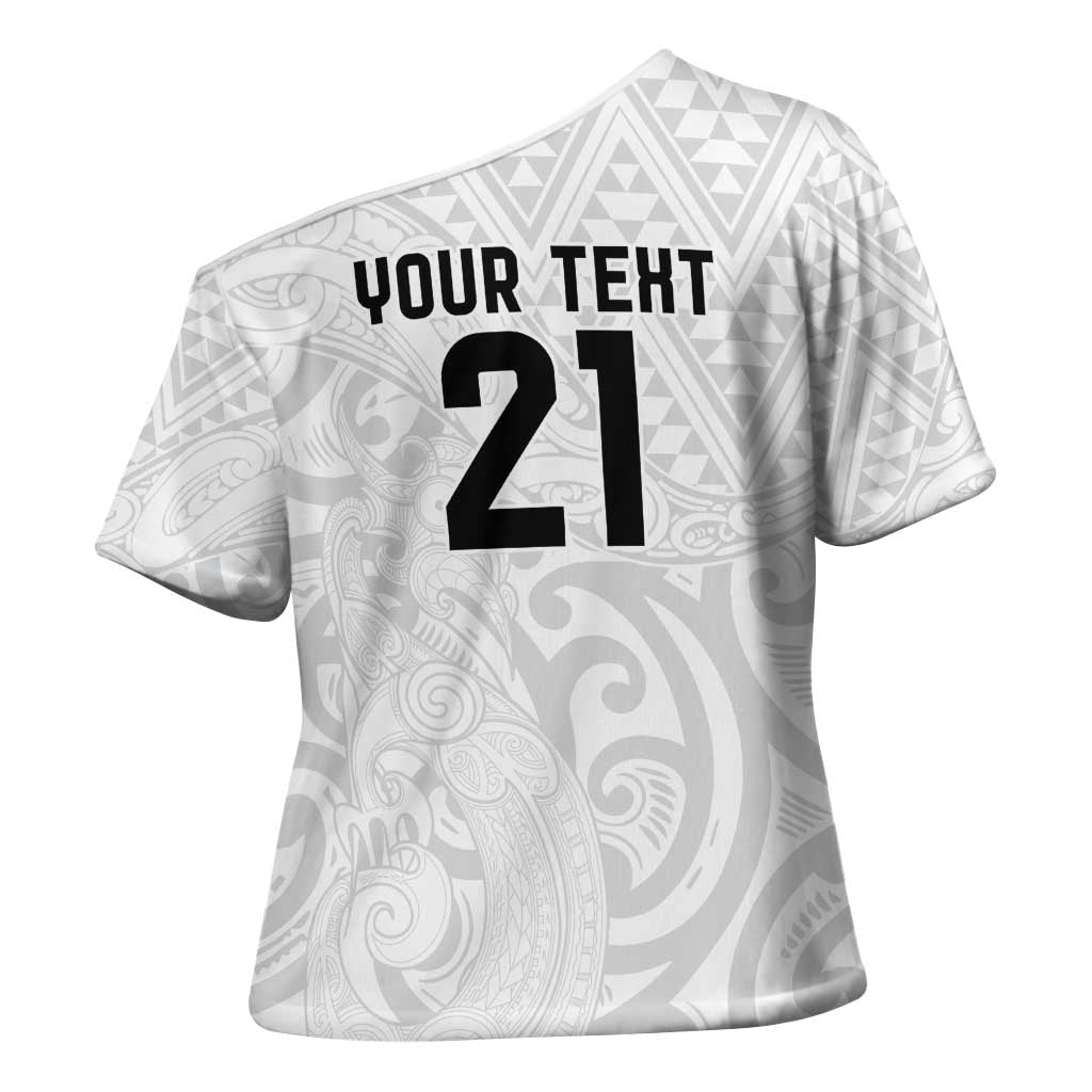 New Zealand Rangatira Custom Cross Shoulder Shirt All White Niho Taniwha Maori Tribal - Aussie Hoodie