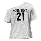 New Zealand Rangatira Custom Cross Shoulder Shirt All White Niho Taniwha Maori Tribal - Aussie Hoodie