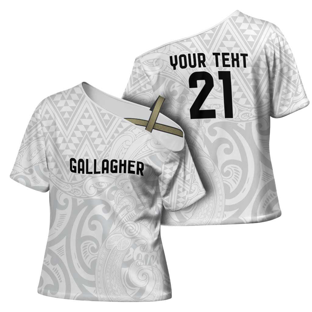 New Zealand Rangatira Custom Cross Shoulder Shirt All White Niho Taniwha Maori Tribal - Aussie Hoodie