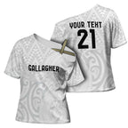 New Zealand Rangatira Custom Cross Shoulder Shirt All White Niho Taniwha Maori Tribal - Aussie Hoodie