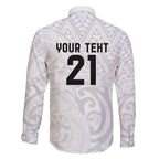 New Zealand Rangatira Custom Family Matching Long Sleeve Bodycon Dress and Hawaiian Shirt All White Niho Taniwha Maori Tribal