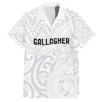 New Zealand Rangatira Custom Family Matching Off The Shoulder Long Sleeve Dress and Hawaiian Shirt All White Niho Taniwha Maori Tribal