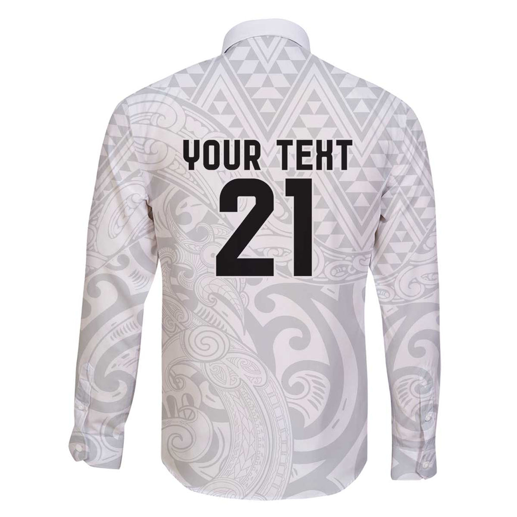 New Zealand Rangatira Custom Family Matching Off The Shoulder Long Sleeve Dress and Hawaiian Shirt All White Niho Taniwha Maori Tribal