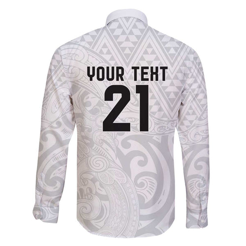 New Zealand Rangatira Custom Family Matching Off The Shoulder Long Sleeve Dress and Hawaiian Shirt All White Niho Taniwha Maori Tribal