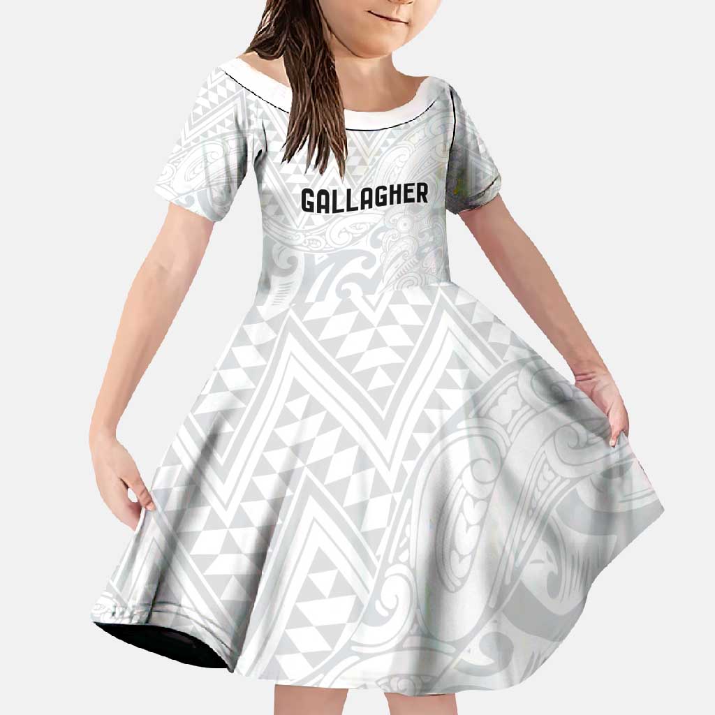 New Zealand Rangatira Custom Family Matching Off Shoulder Maxi Dress and Hawaiian Shirt All White Niho Taniwha Maori Tribal