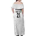 New Zealand Rangatira Custom Family Matching Off Shoulder Maxi Dress and Hawaiian Shirt All White Niho Taniwha Maori Tribal