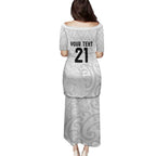 New Zealand Rangatira Custom Family Matching Puletasi and Hawaiian Shirt All White Niho Taniwha Maori Tribal