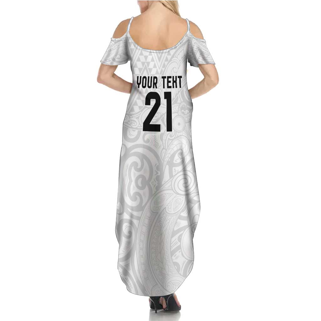 New Zealand Rangatira Custom Family Matching Summer Maxi Dress and Hawaiian Shirt All White Niho Taniwha Maori Tribal