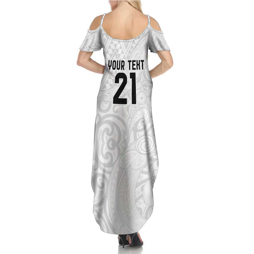 New Zealand Rangatira Custom Family Matching Summer Maxi Dress and Hawaiian Shirt All White Niho Taniwha Maori Tribal