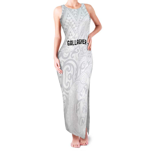 New Zealand Rangatira Custom Family Matching Tank Maxi Dress and Hawaiian Shirt All White Niho Taniwha Maori Tribal