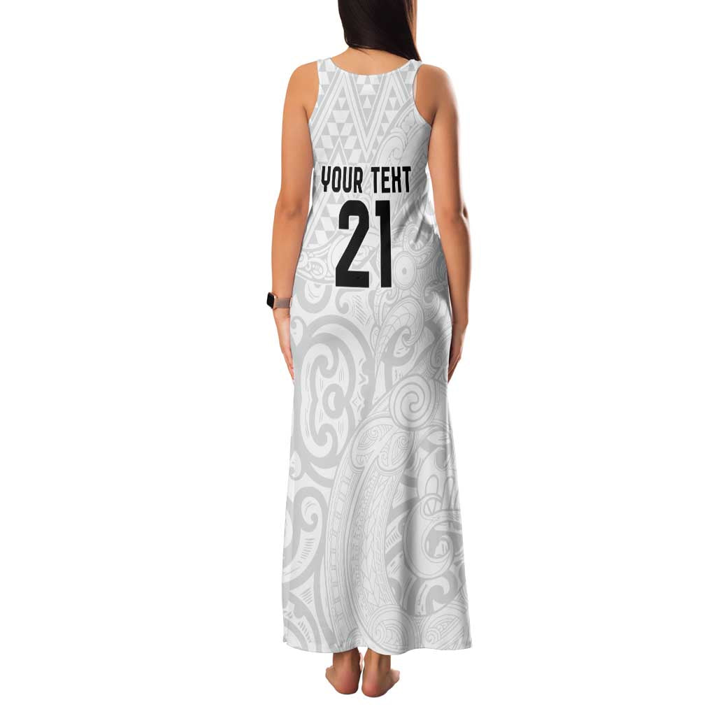 New Zealand Rangatira Custom Family Matching Tank Maxi Dress and Hawaiian Shirt All White Niho Taniwha Maori Tribal