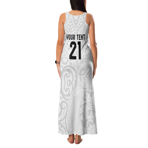 New Zealand Rangatira Custom Family Matching Tank Maxi Dress and Hawaiian Shirt All White Niho Taniwha Maori Tribal