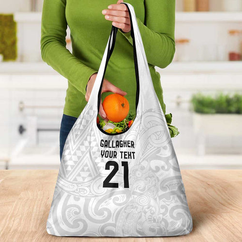 New Zealand Rangatira Custom Grocery Bag All White Niho Taniwha Maori Tribal