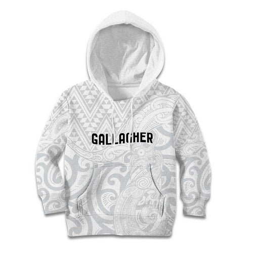 New Zealand Rangatira Custom Kid Hoodie All White Niho Taniwha Maori Tribal