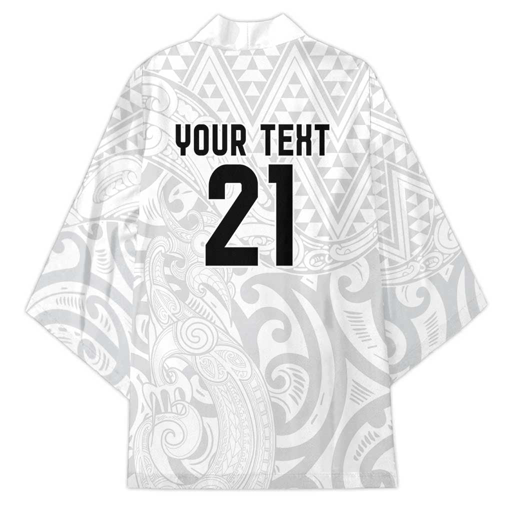 New Zealand Rangatira Custom Kimono All White Niho Taniwha Maori Tribal - Aussie Hoodie