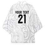 New Zealand Rangatira Custom Kimono All White Niho Taniwha Maori Tribal - Aussie Hoodie