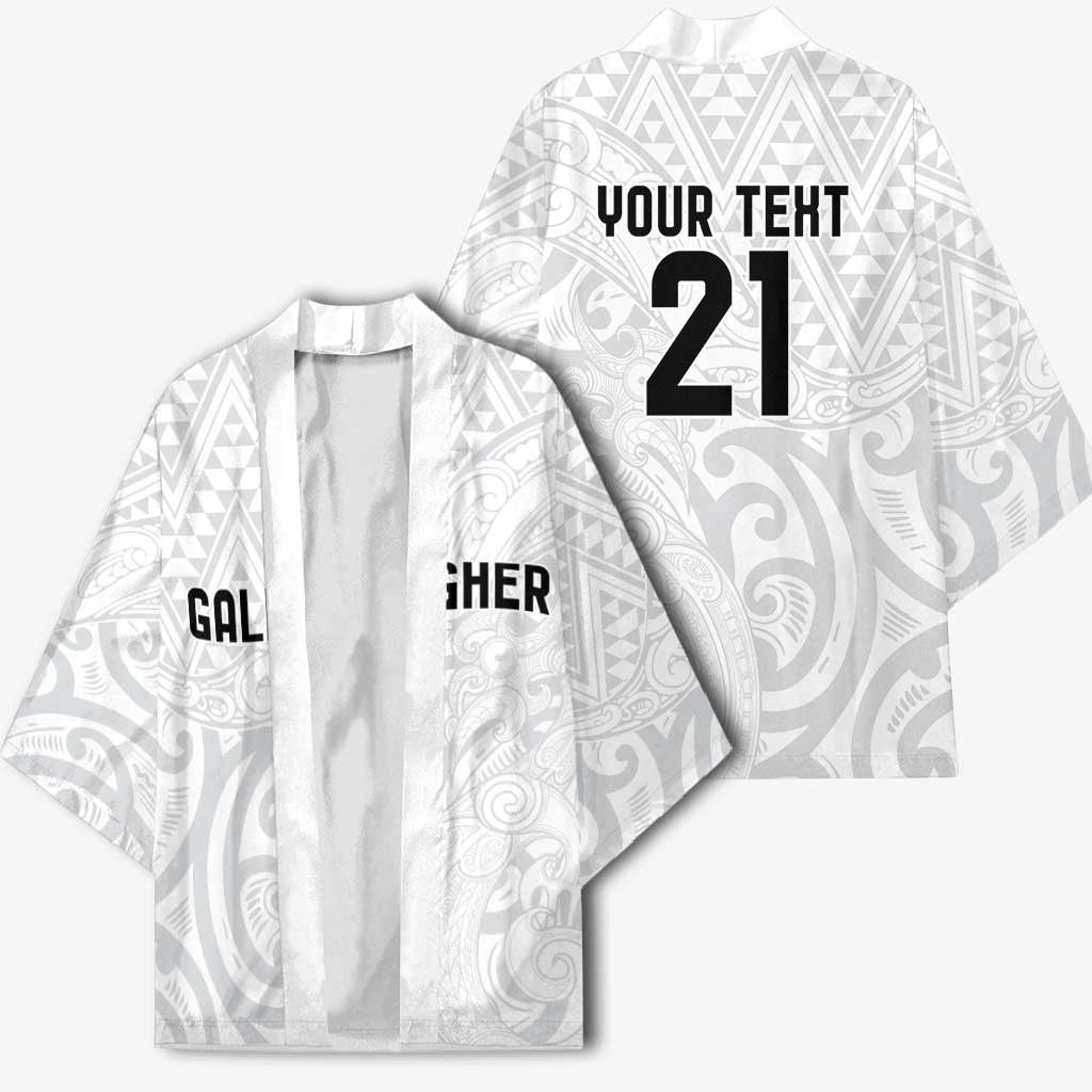 New Zealand Rangatira Custom Kimono All White Niho Taniwha Maori Tribal - Aussie Hoodie