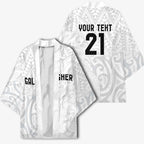 New Zealand Rangatira Custom Kimono All White Niho Taniwha Maori Tribal - Aussie Hoodie