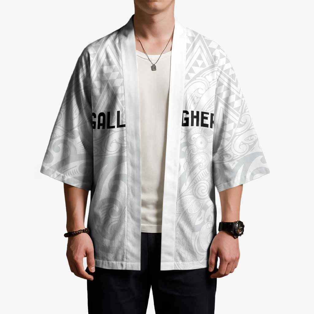 New Zealand Rangatira Custom Kimono All White Niho Taniwha Maori Tribal - Aussie Hoodie