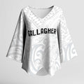New Zealand Rangatira Custom Kimono Sleeve Blouse All White Niho Taniwha Maori Tribal - Aussie Hoodie