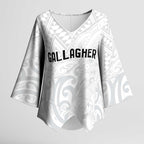 New Zealand Rangatira Custom Kimono Sleeve Blouse All White Niho Taniwha Maori Tribal - Aussie Hoodie