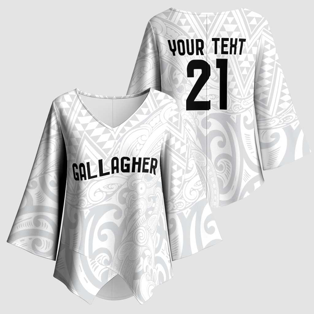 New Zealand Rangatira Custom Kimono Sleeve Blouse All White Niho Taniwha Maori Tribal - Aussie Hoodie