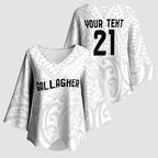 New Zealand Rangatira Custom Kimono Sleeve Blouse All White Niho Taniwha Maori Tribal - Aussie Hoodie