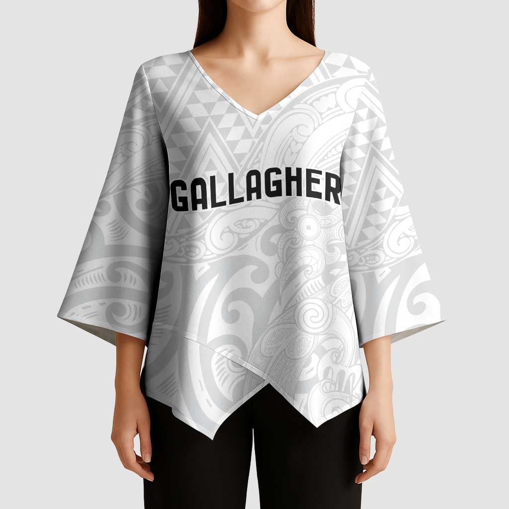 New Zealand Rangatira Custom Kimono Sleeve Blouse All White Niho Taniwha Maori Tribal - Aussie Hoodie