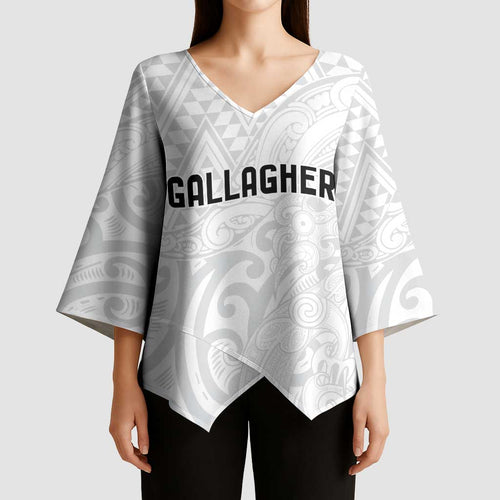 New Zealand Rangatira Custom Kimono Sleeve Blouse All White Niho Taniwha Maori Tribal - Aussie Hoodie