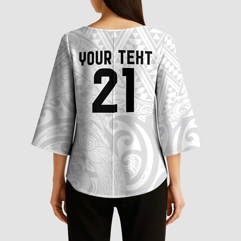 New Zealand Rangatira Custom Kimono Sleeve Blouse All White Niho Taniwha Maori Tribal - Aussie Hoodie
