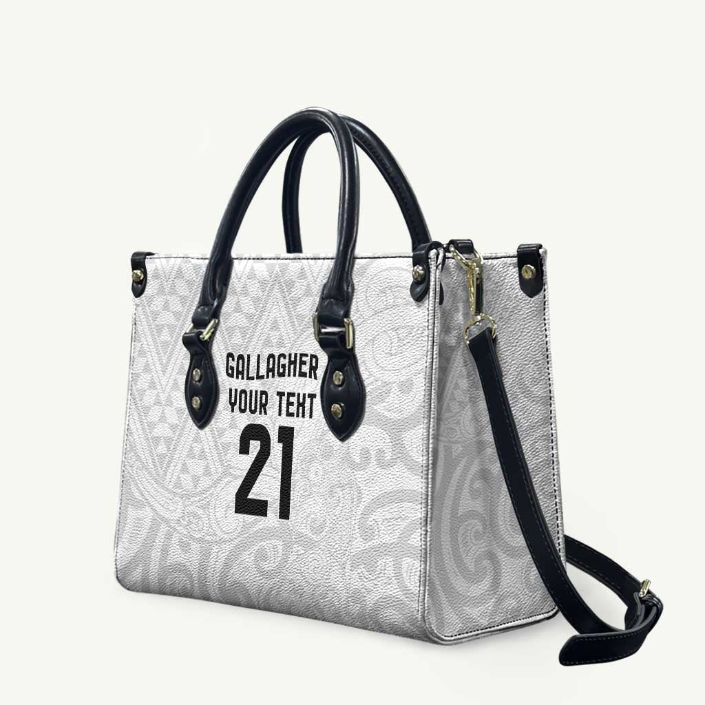 New Zealand Rangatira Custom Leather Bag All White Niho Taniwha Maori Tribal - Aussie Hoodie