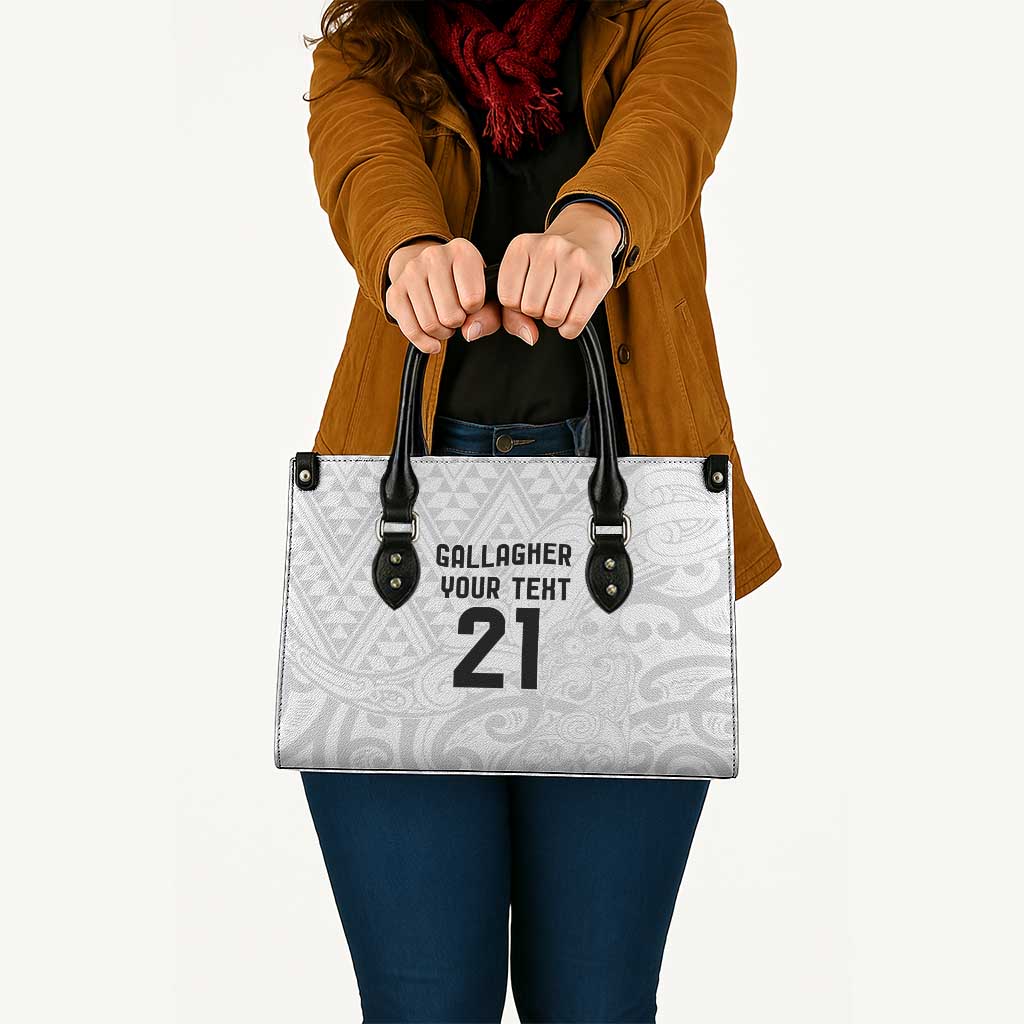 New Zealand Rangatira Custom Leather Bag All White Niho Taniwha Maori Tribal - Aussie Hoodie