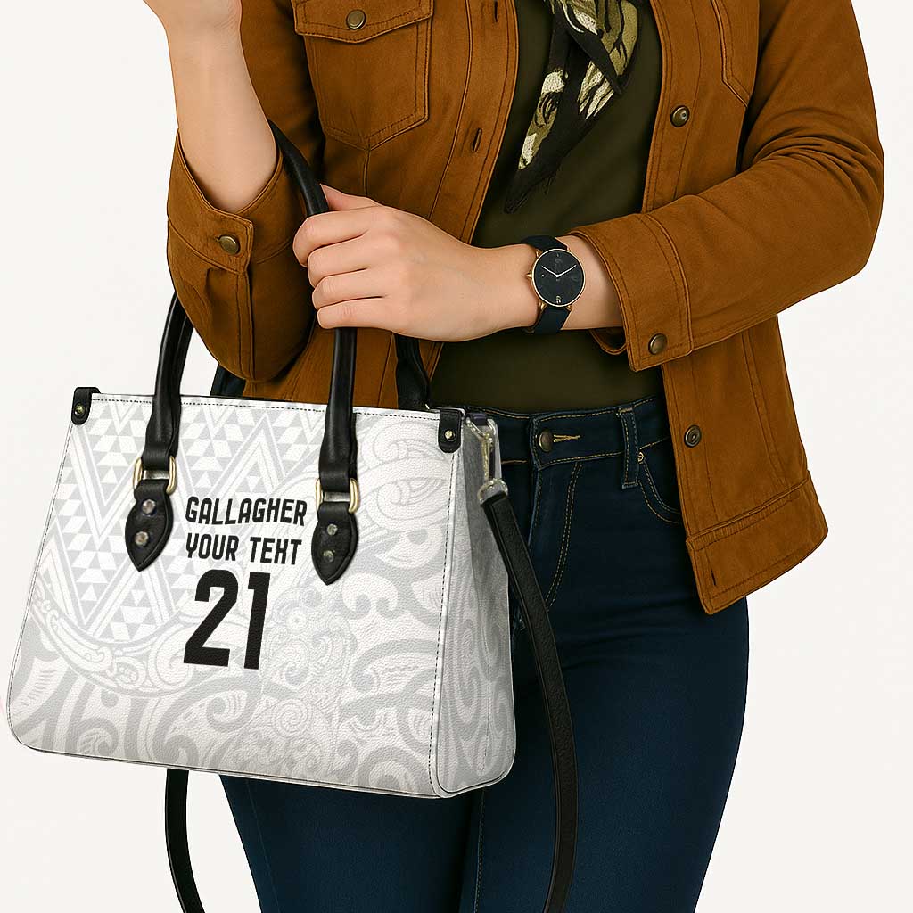 New Zealand Rangatira Custom Leather Bag All White Niho Taniwha Maori Tribal - Aussie Hoodie