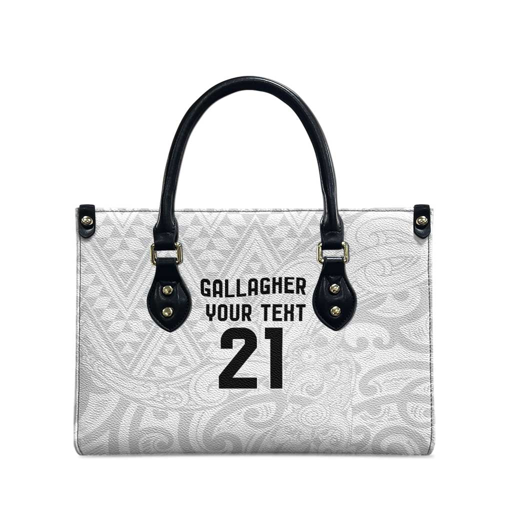 New Zealand Rangatira Custom Leather Bag All White Niho Taniwha Maori Tribal - Aussie Hoodie