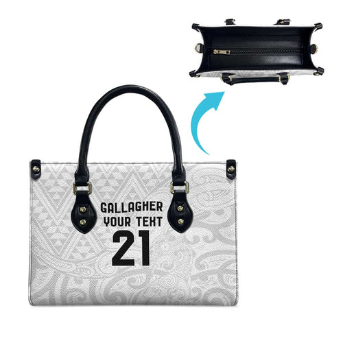 New Zealand Rangatira Custom Leather Bag All White Niho Taniwha Maori Tribal - Aussie Hoodie