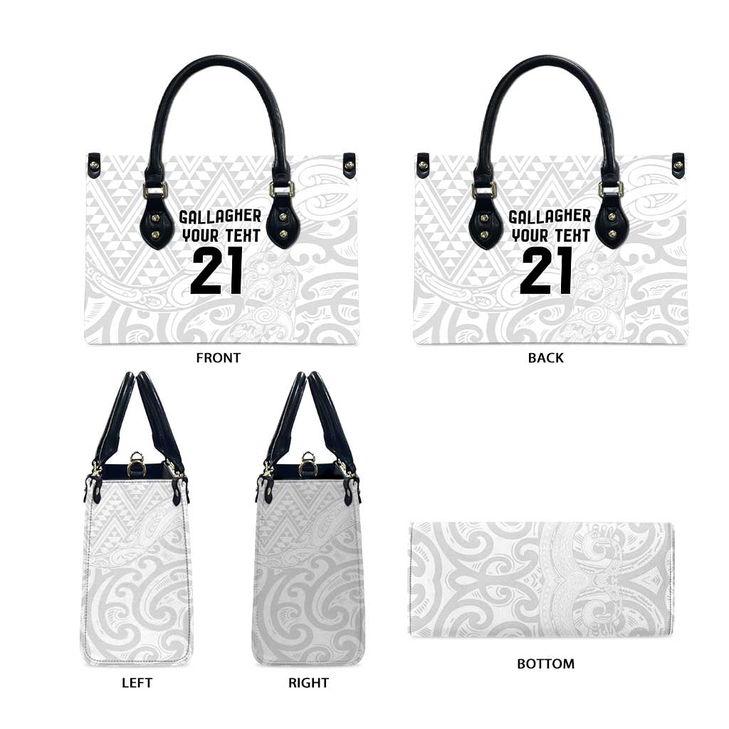 New Zealand Rangatira Custom Leather Bag All White Niho Taniwha Maori Tribal - Aussie Hoodie