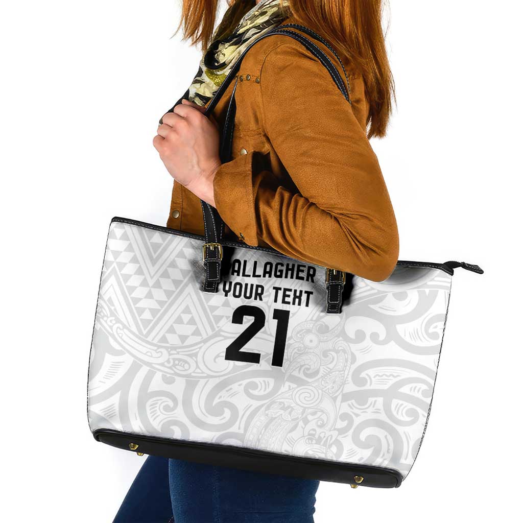 New Zealand Rangatira Custom Leather Tote Bag All White Niho Taniwha Maori Tribal