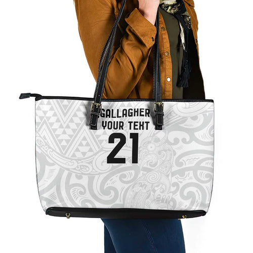 New Zealand Rangatira Custom Leather Tote Bag All White Niho Taniwha Maori Tribal