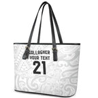 New Zealand Rangatira Custom Leather Tote Bag All White Niho Taniwha Maori Tribal