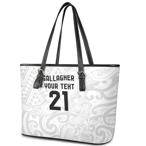 New Zealand Rangatira Custom Leather Tote Bag All White Niho Taniwha Maori Tribal