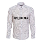 New Zealand Rangatira Custom Long Sleeve Button Shirt All White Niho Taniwha Maori Tribal