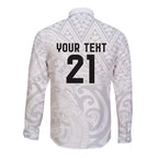 New Zealand Rangatira Custom Long Sleeve Button Shirt All White Niho Taniwha Maori Tribal
