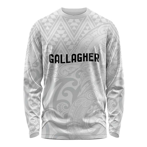 New Zealand Rangatira Custom Long Sleeve Shirt All White Niho Taniwha Maori Tribal