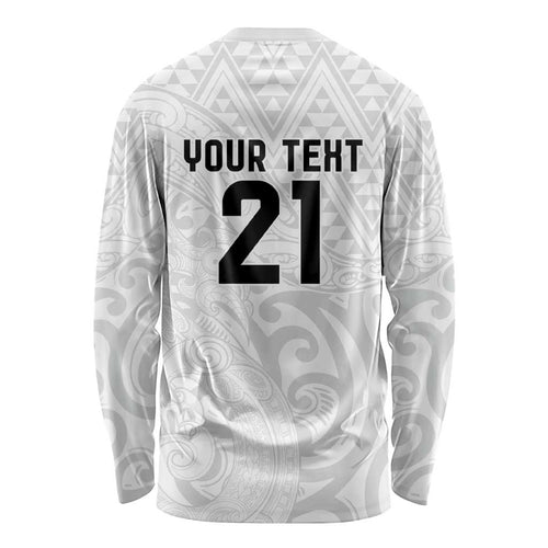 New Zealand Rangatira Custom Long Sleeve Shirt All White Niho Taniwha Maori Tribal