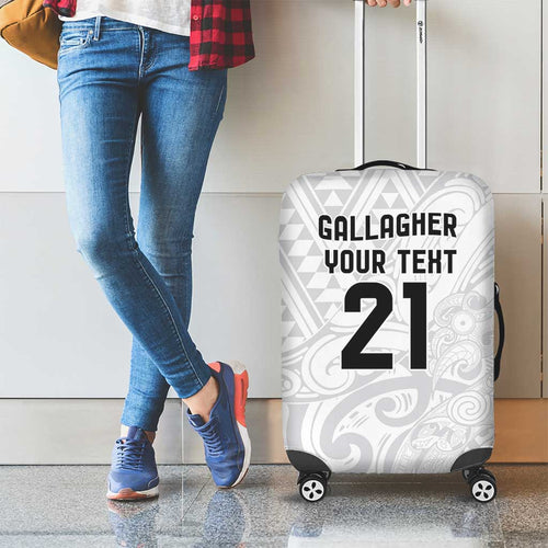 New Zealand Rangatira Custom Luggage Cover All White Niho Taniwha Maori Tribal