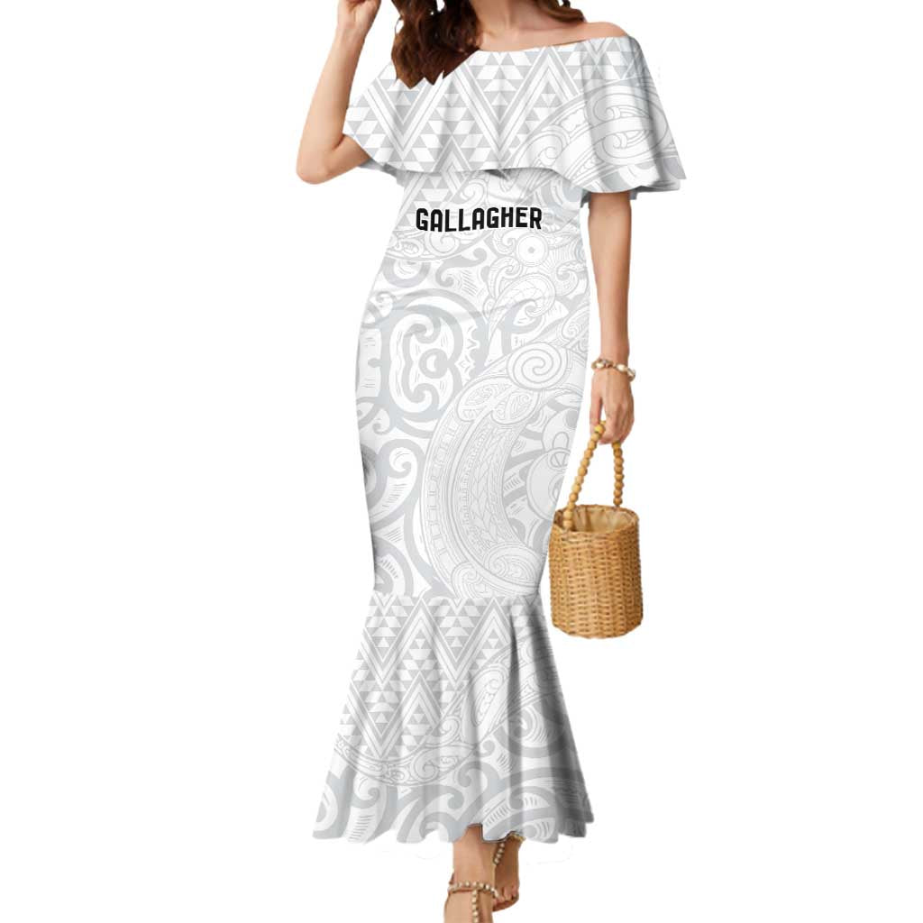New Zealand Rangatira Custom Mermaid Dress All White Niho Taniwha Maori Tribal